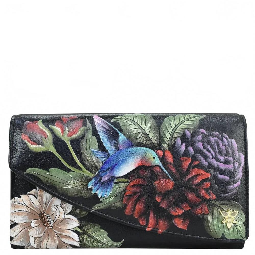 NEW ANUSCHKA women's accordion flap wallet in hummingbird black